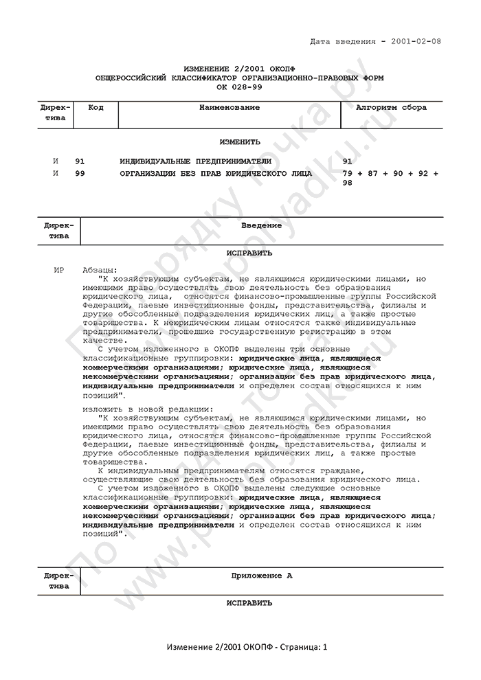 Изменение 2/2001 ОКОПФ (страница 1)