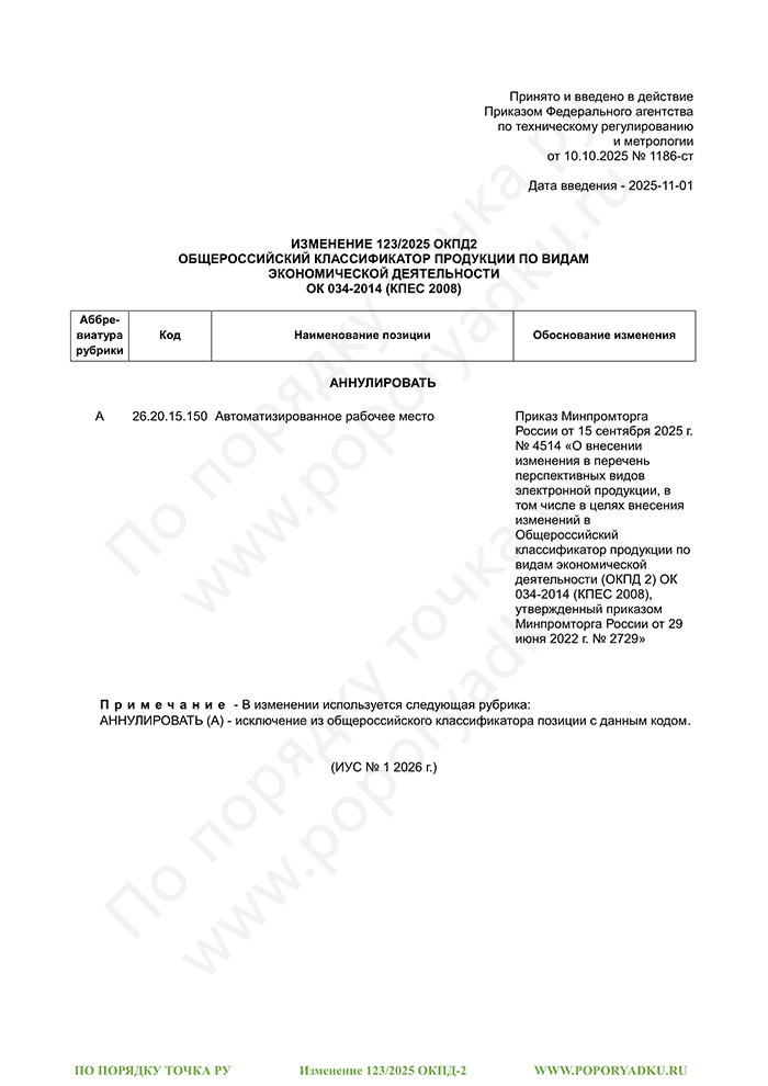 Изменение 123/2025 ОКПД-2